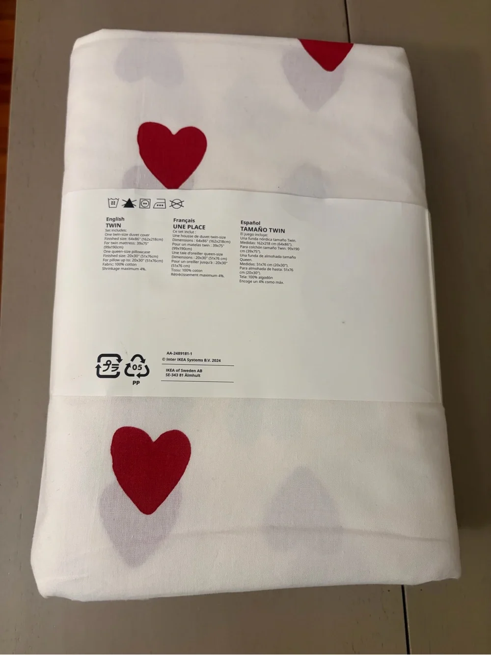 IKEA BARNDRÖM Twin Duvet Cover Set Red Hearts New.